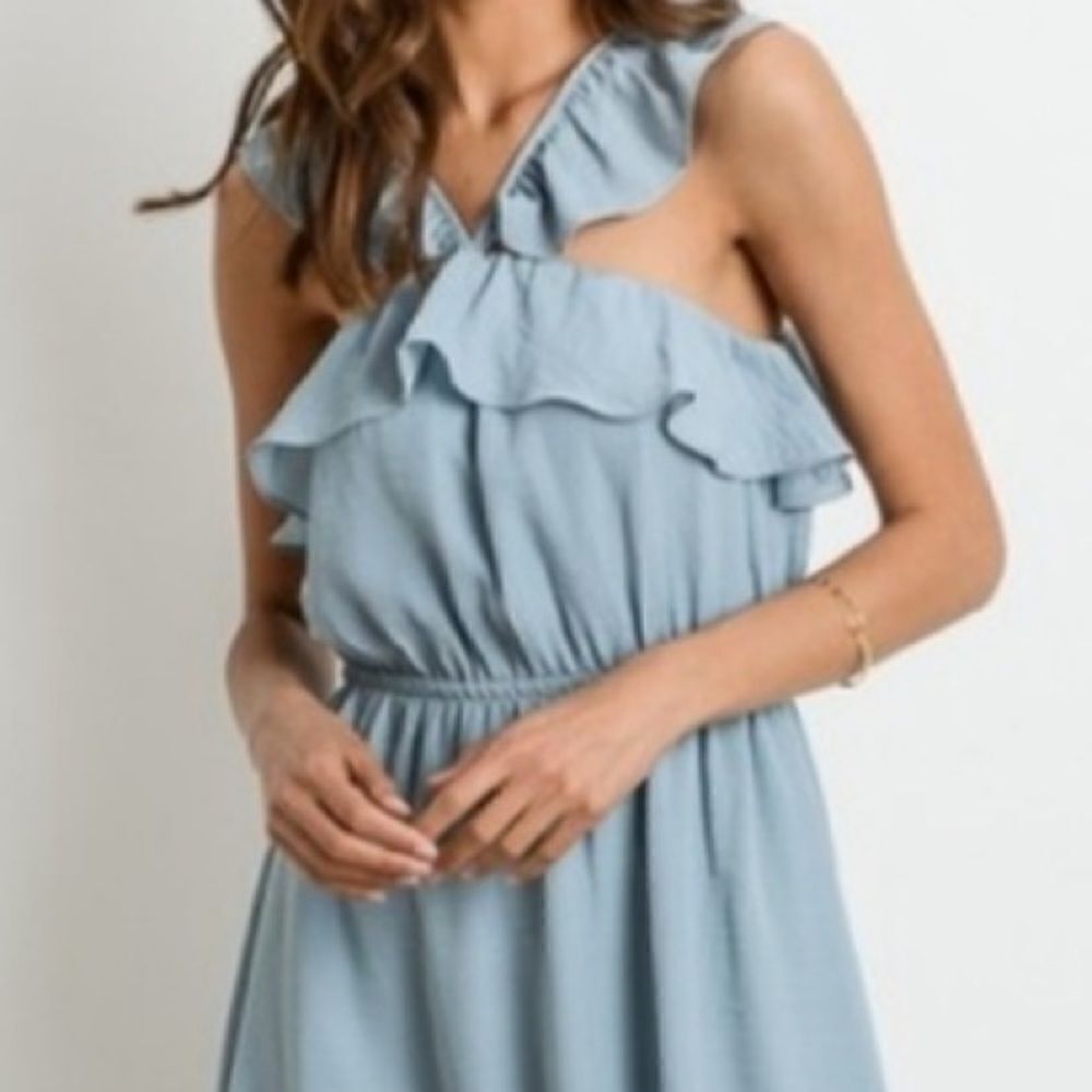 Blue Ruffled High Low Dress - Picture 7 of 16